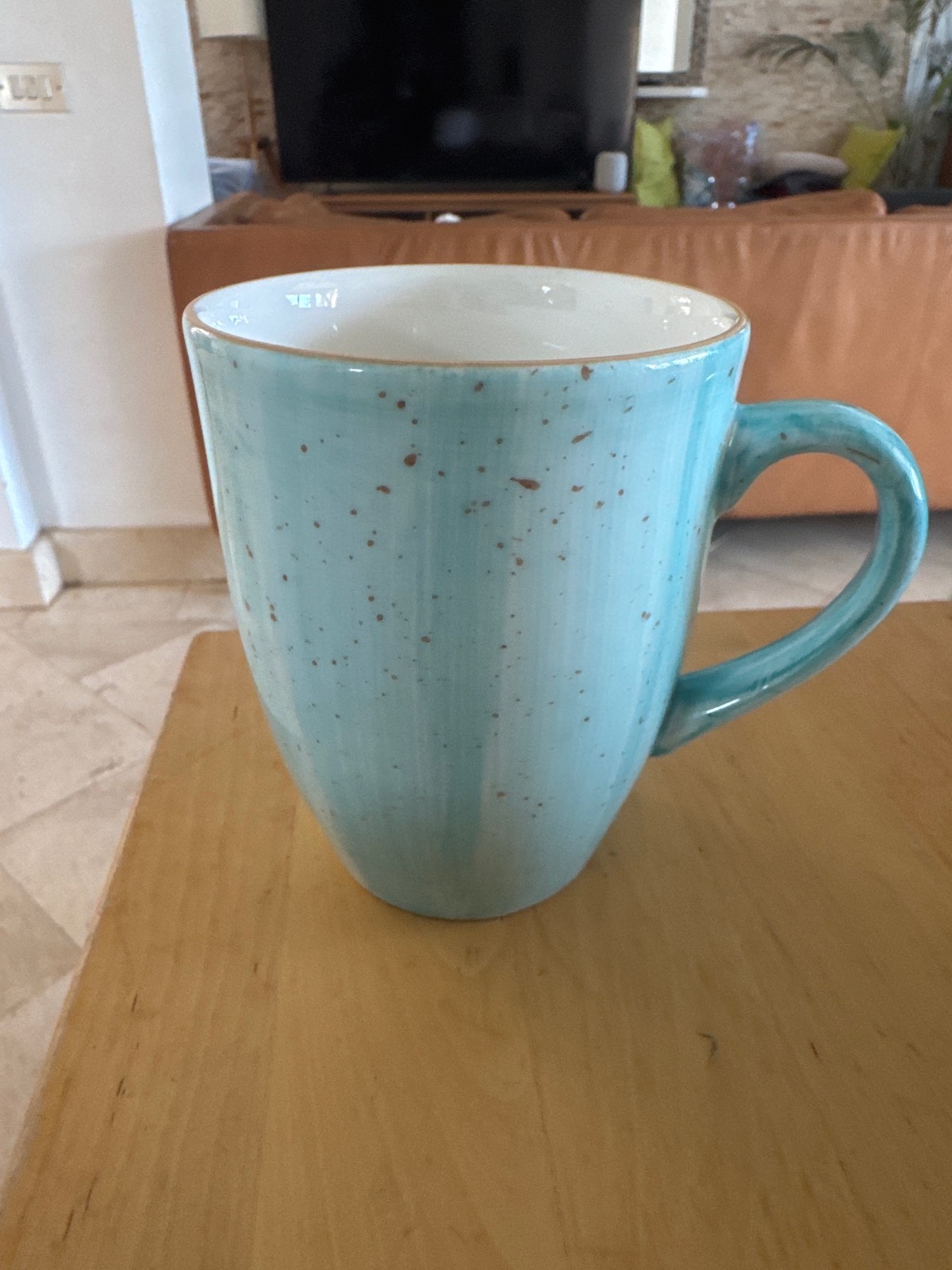 Turquoise speckled ceramic mug