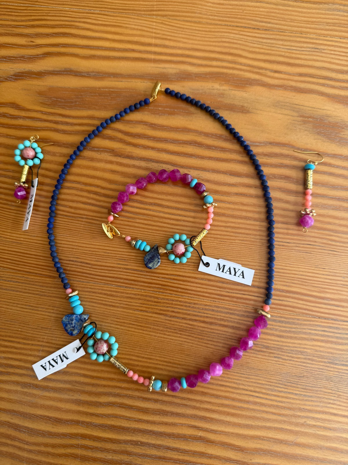 MAYA colourful beaded necklace with matching drop earring, new with tag