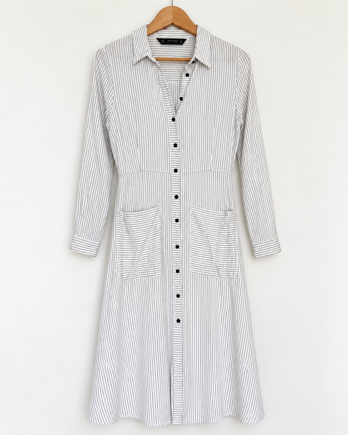 Zara Basic white pinstripe shirt dress, size M