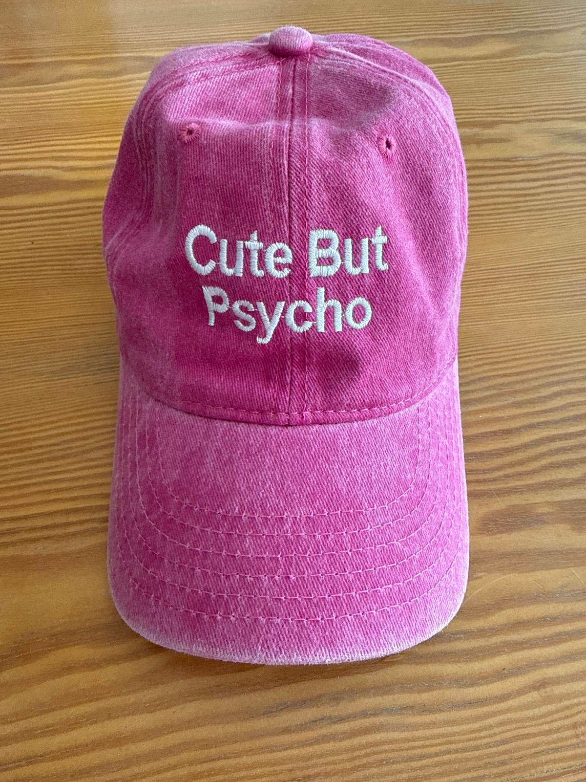 Pink Washed Cotton Baseball Cap - Cute But Psycho Embroidery